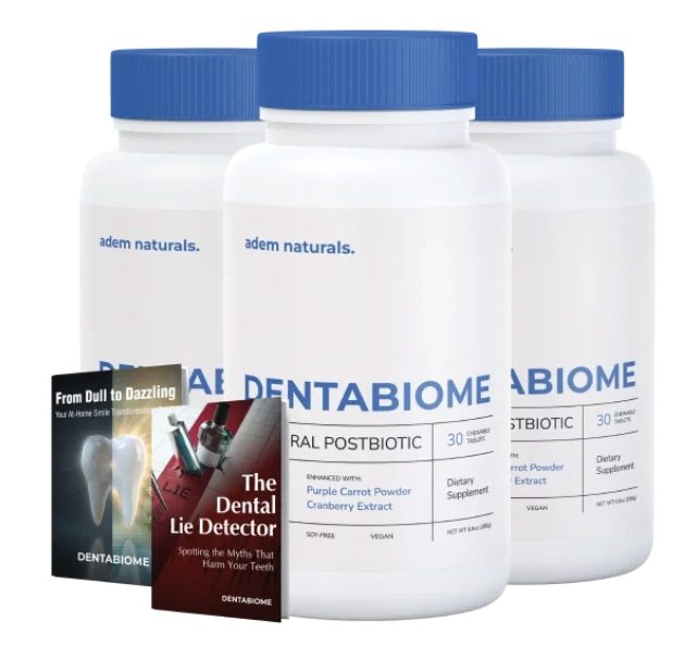 DentaBiome bottles and two digital bonus book covers